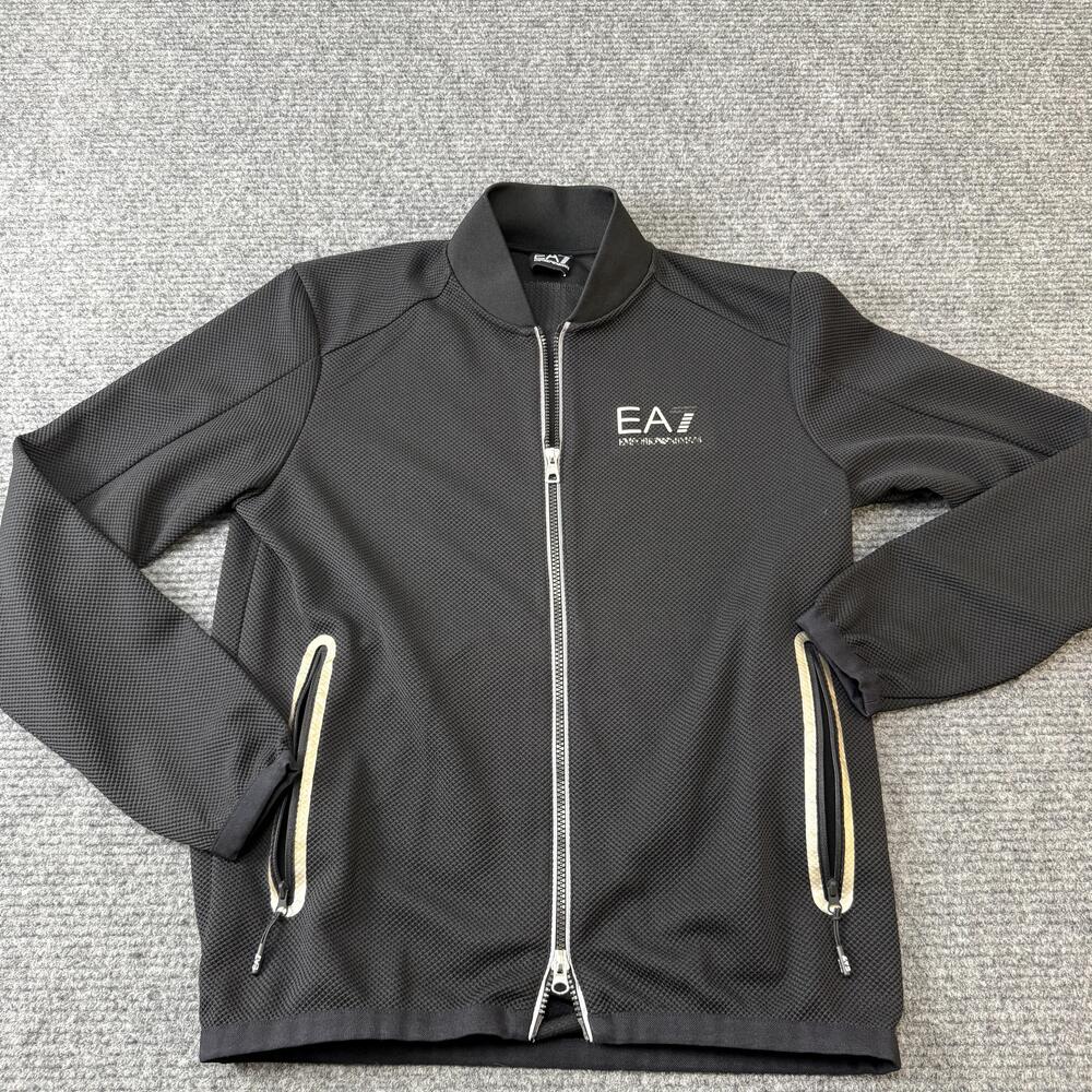 EA7 Emporio Armani Jacket Mens Small Black Full Zip Track Athletic Running Knit